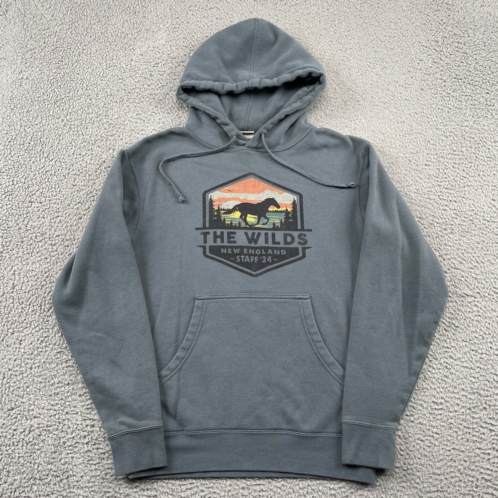 Techstyles Hoodie Mens MD Gray The Wilds‎ New England Staff 24 Horse Graphic